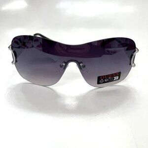 New Original GUESS Shield Sunglasses Rimless Black Silver Logo Pattern GO00038